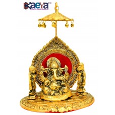 OkaeYa Aluminium Ganesh with Chattar God Idol (14 cm x 14 cm x 12 cm, Gold)